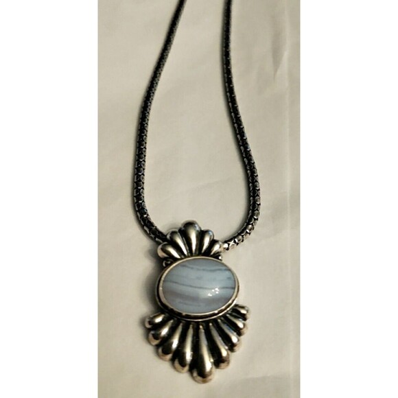 Carolyn Pollack Sterling Silver Blue Lace Agate W/Milor Italian Chain 18" - Picture 3 of 5